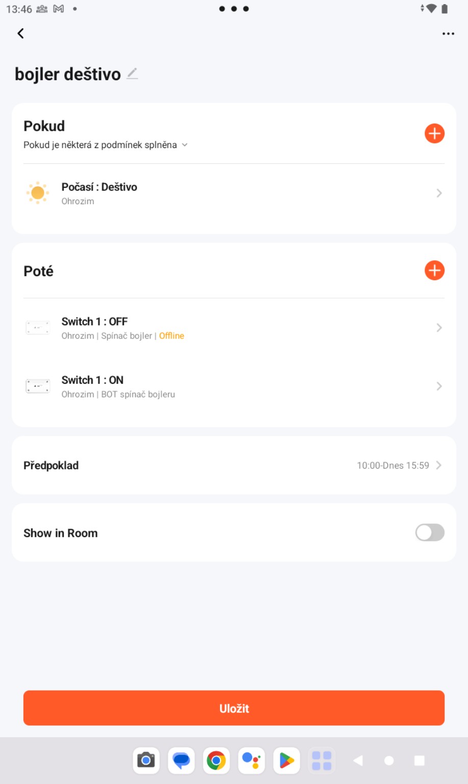 Detail automatizace Tuya s původním a novým Wi-Fi spínačem